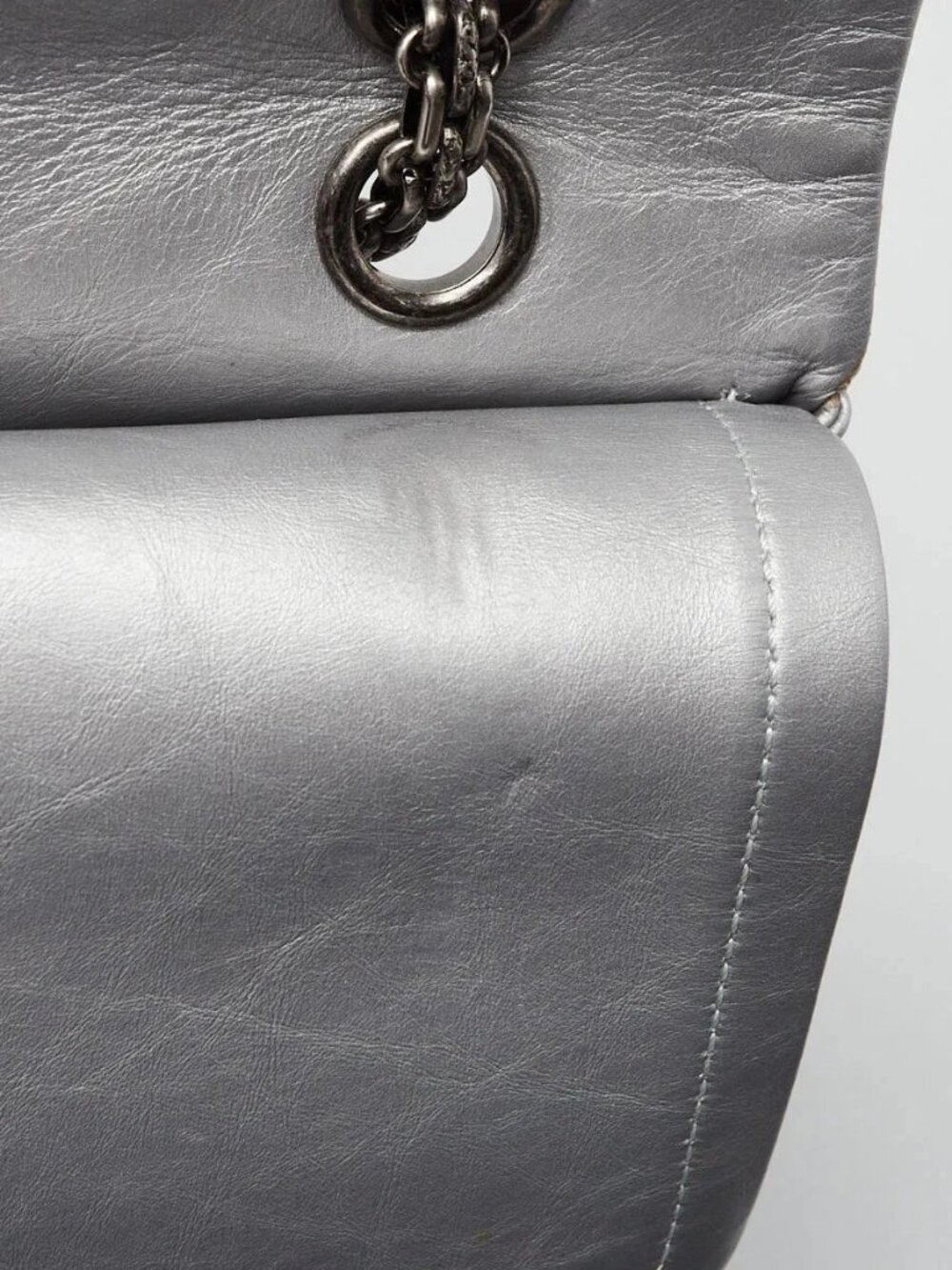 Chanel Silver 2.55 Reissue Quilted Calfskin Leather 227 Jumbo Flap Bag - Picture 10 of 11